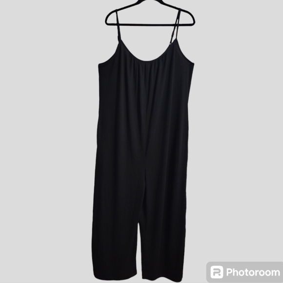 Unbranded Jumpsuit Women's Large Black Spaghetti Straps Knit Wide-Leg Loungewear - Picture 1 of 9